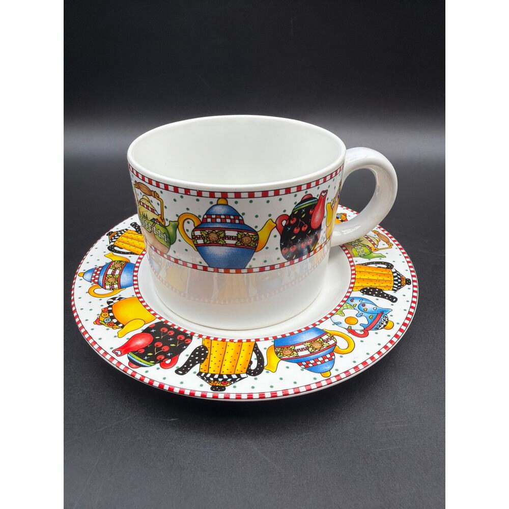 Vintage Sakura Afternoon Tea Mary Engelbreit Cup Saucer Set 1994 Stoneware
